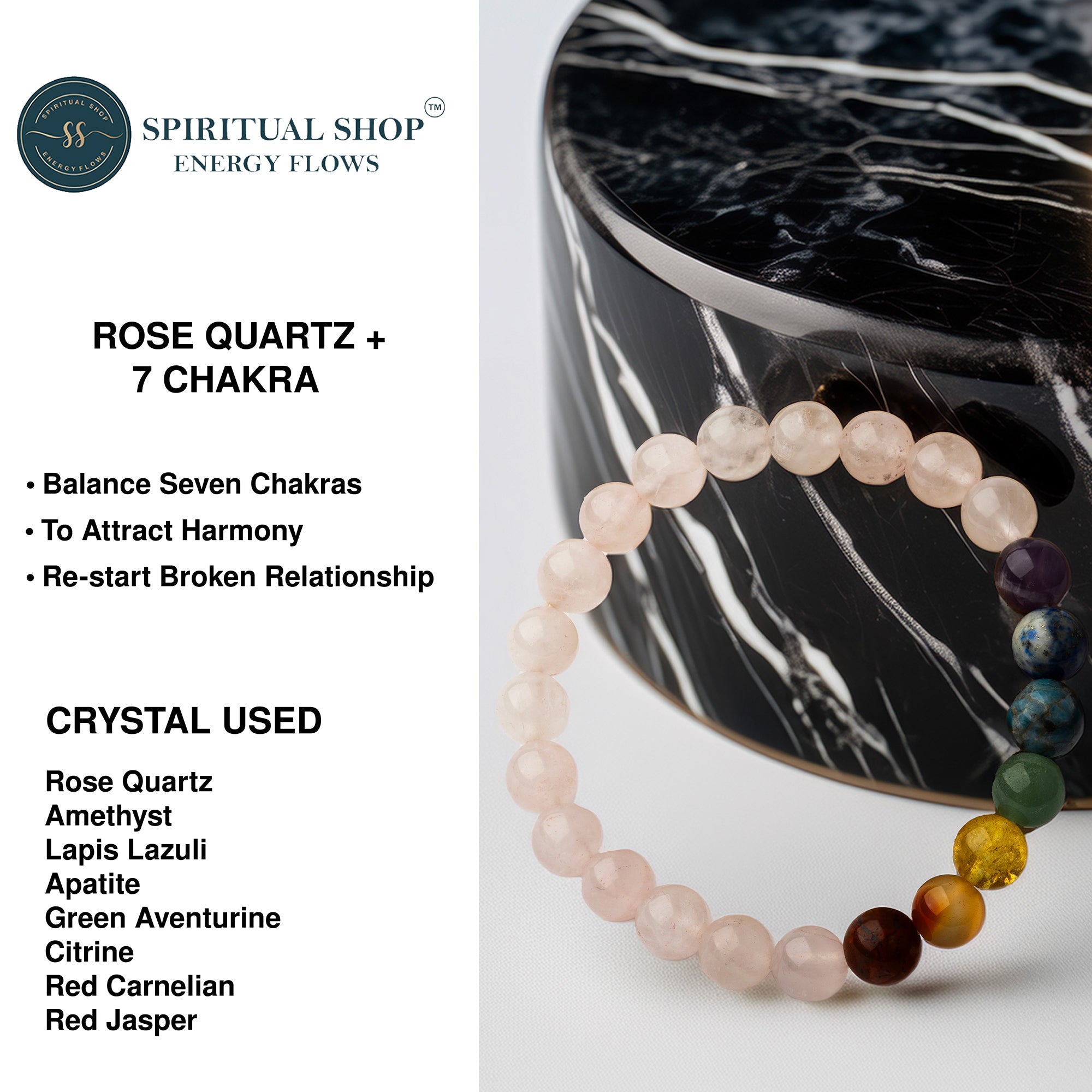 THE SPIRITUAL ROSE QUARTZ + 7 CHAKRA BRACELET