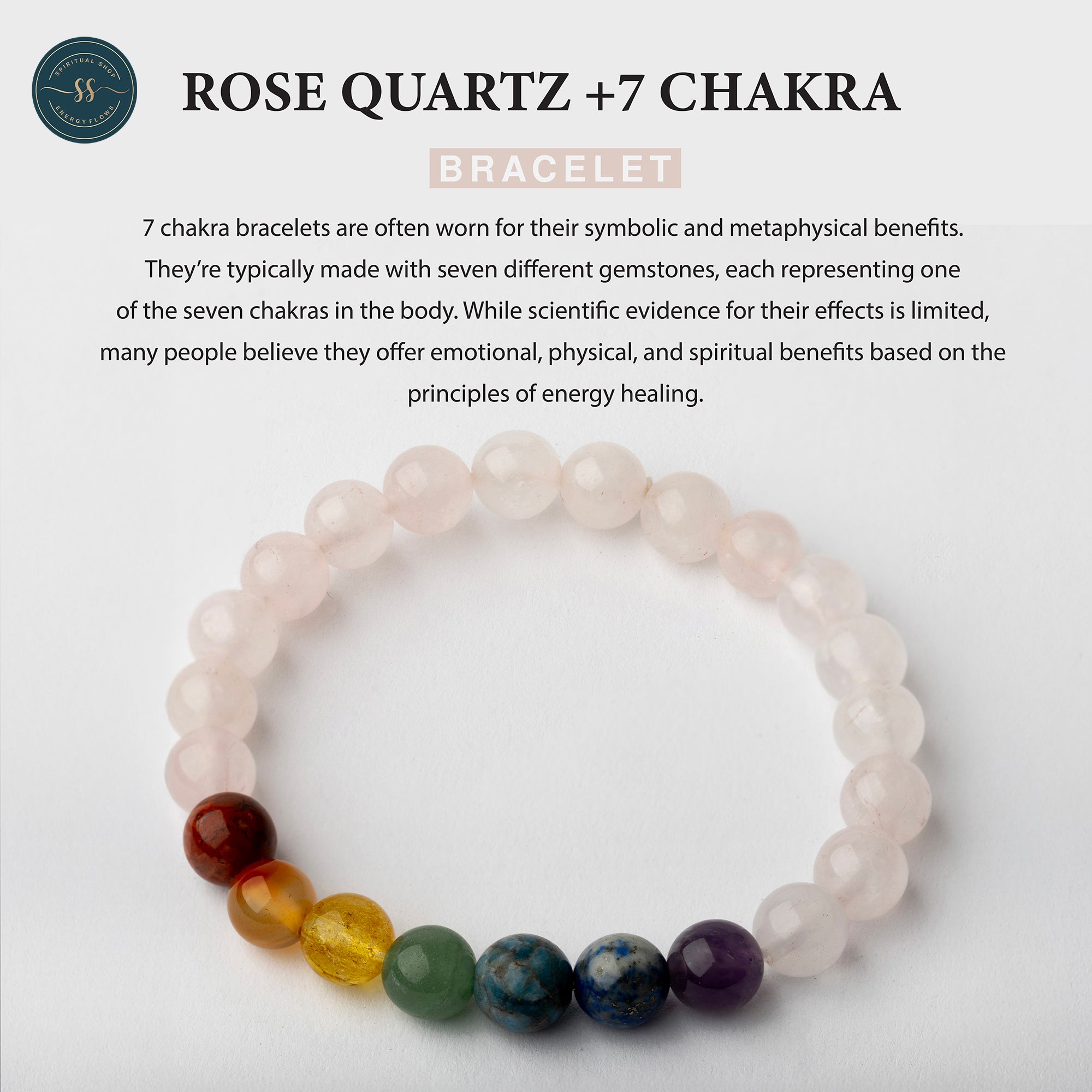 THE SPIRITUAL ROSE QUARTZ + 7 CHAKRA BRACELET